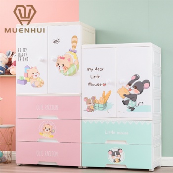 MUENHUI Hot Sale Cartoon Design Household Plastic Baby Wardrobe