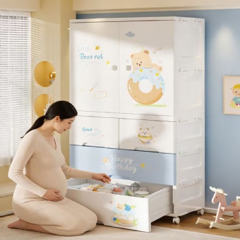  MUENHUI Large Capacity Folding Design Plastic Cartoon Baby Wardrobe	
